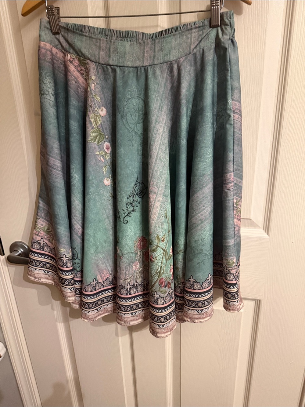 Teal Floral Border Circle Skirt